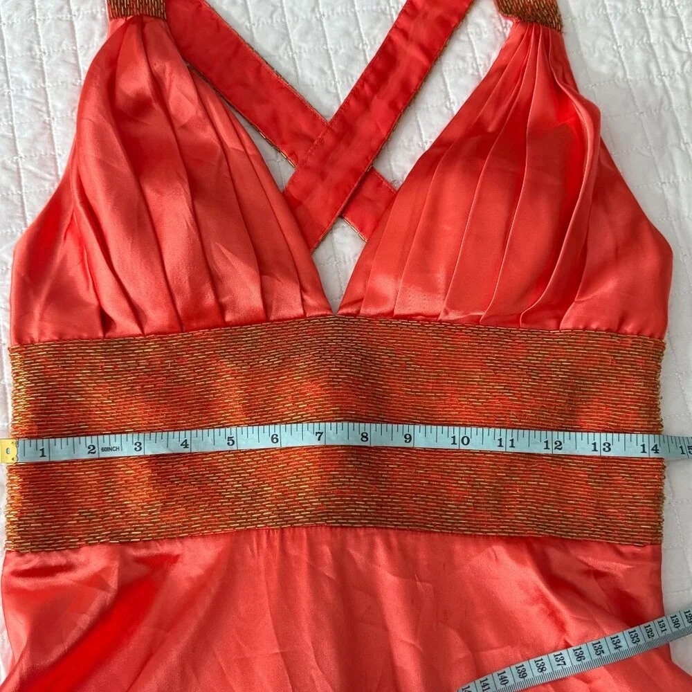 Dave & Johnny By Laura Ryner Coral Halter Dress S Polyester & Spandex V-Neck Bea - Picture 8 of 9